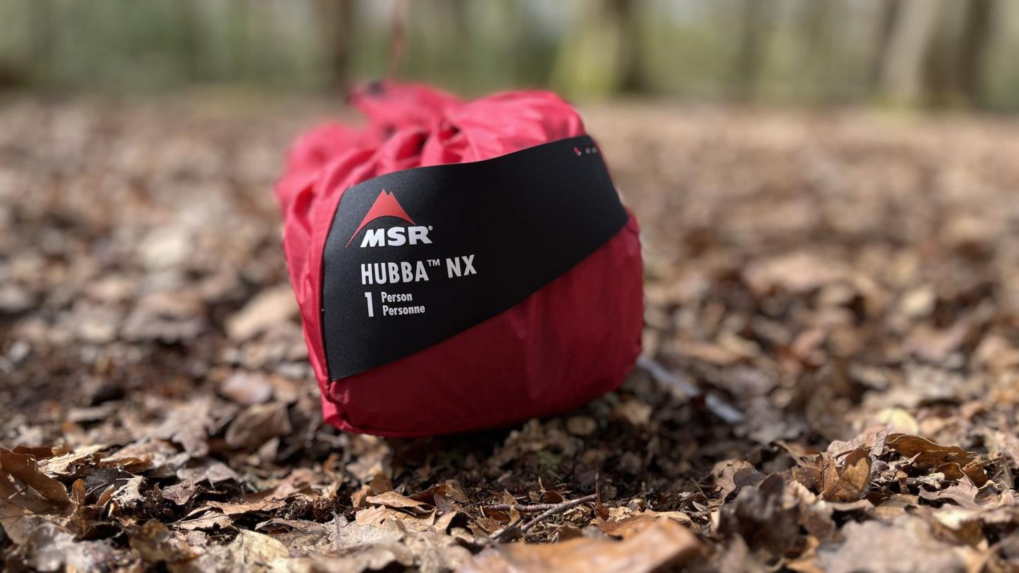 MSR Hubba NX tent in wet conditions showing fly shedding rain
