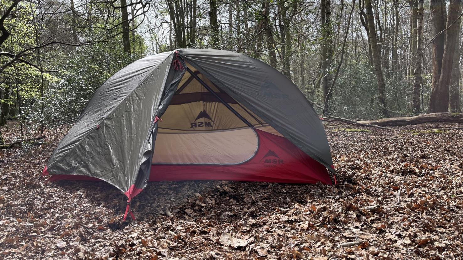 MSR Hubba NX tent showing the hub pole system and pitch