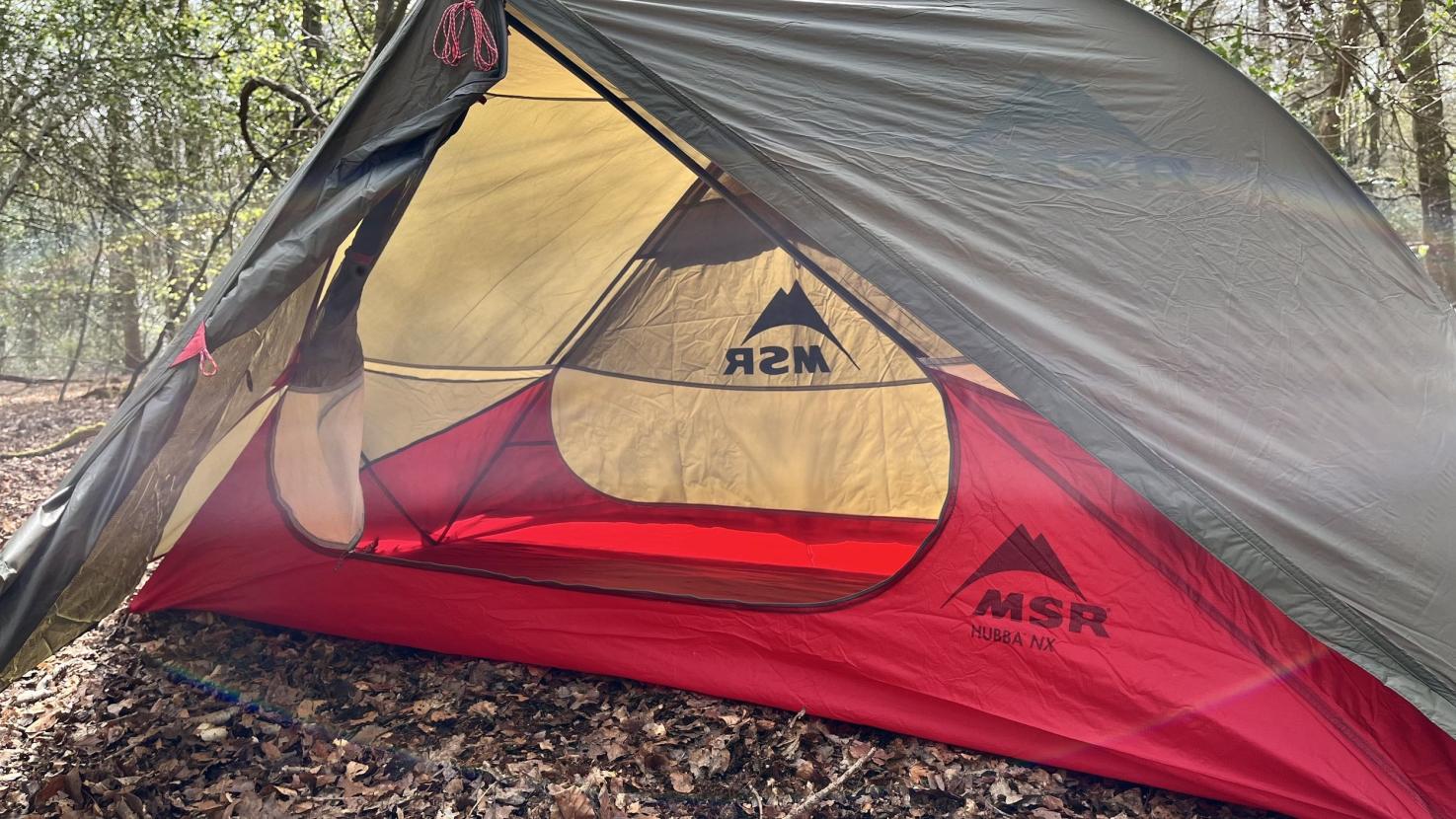 MSR Hubba NX tent showing the fly and vestibule from outside
